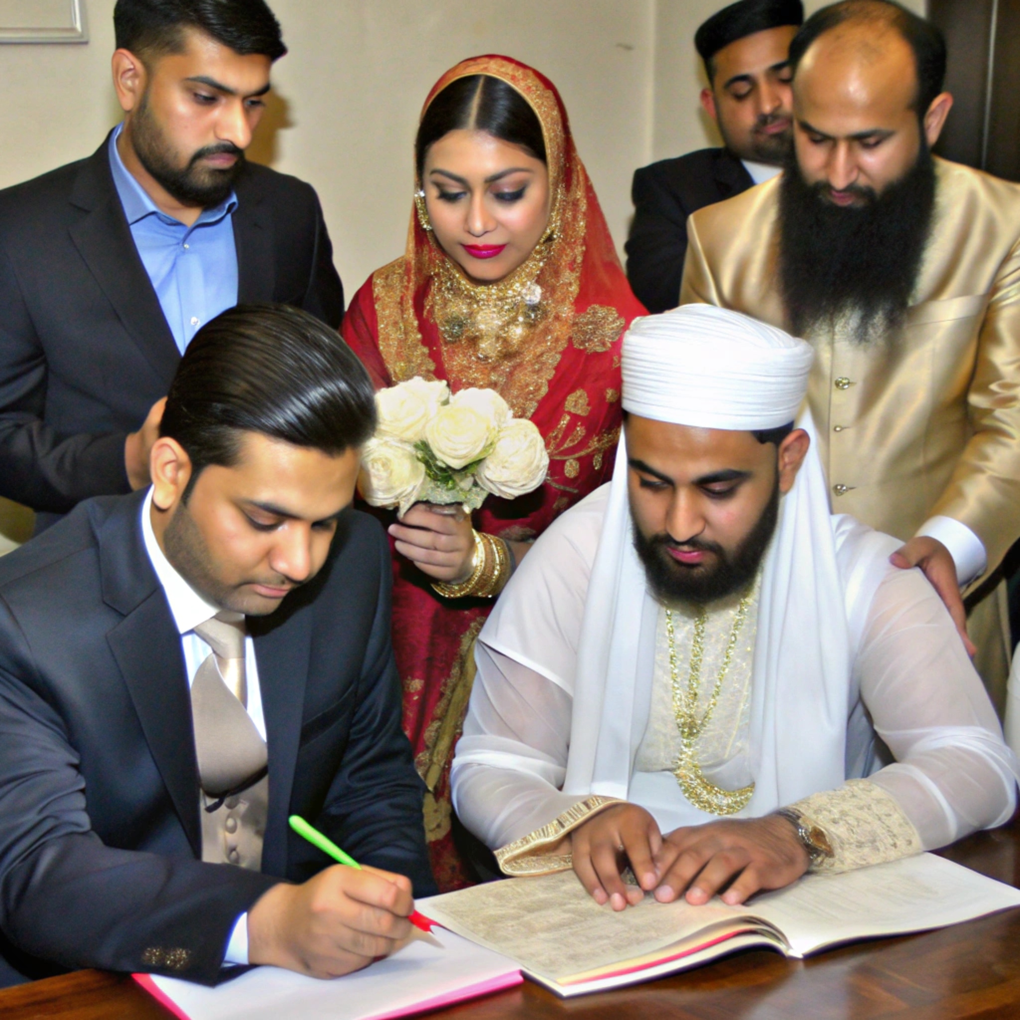 Groom Signing Wedding Document with White Turban